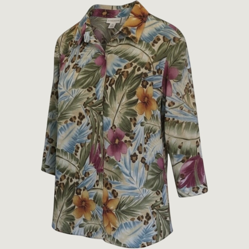 Vintage 90s Alfred Dunner Tropical Button-up Blouse Top 18 Resort Wear Grandma